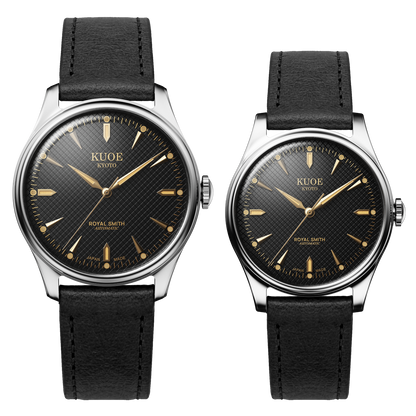 KUOE ROYAL SMITH 90-006 Large Silver Case Black Dial - 39 mm