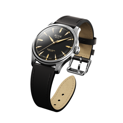 KUOE ROYAL SMITH 90-006 Large Silver Case Black Dial - 39 mm