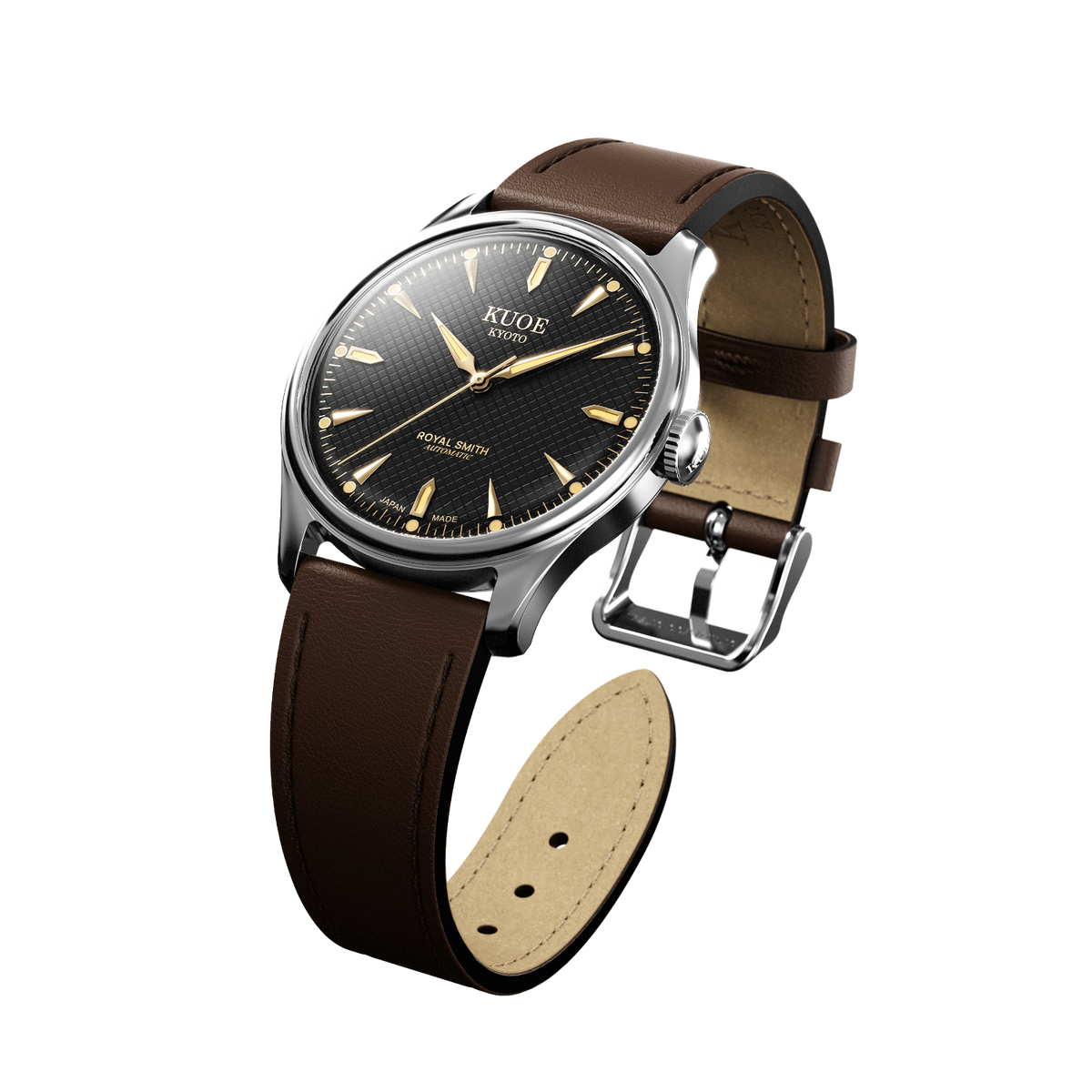 KUOE ROYAL SMITH 90-006 Large Silver Case Black Dial - 39 mm