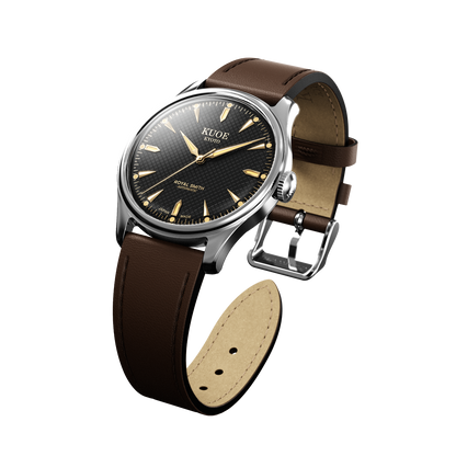 KUOE ROYAL SMITH 90-006 Large Silver Case Black Dial - 39 mm