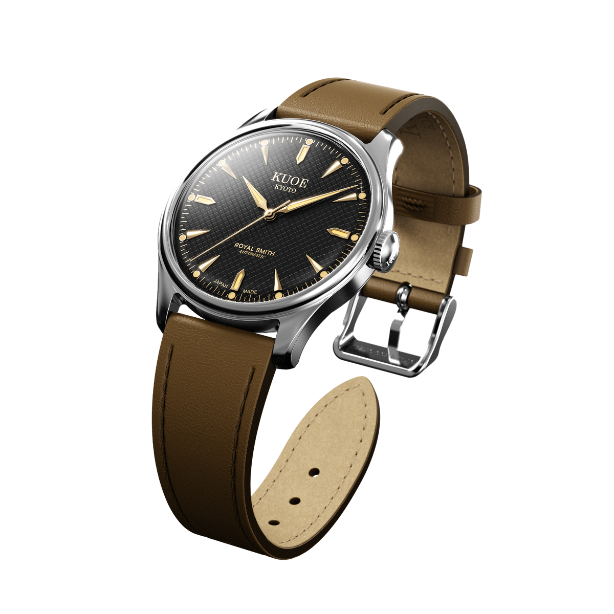 KUOE ROYAL SMITH 90-006 Large Silver Case Black Dial - 39 mm