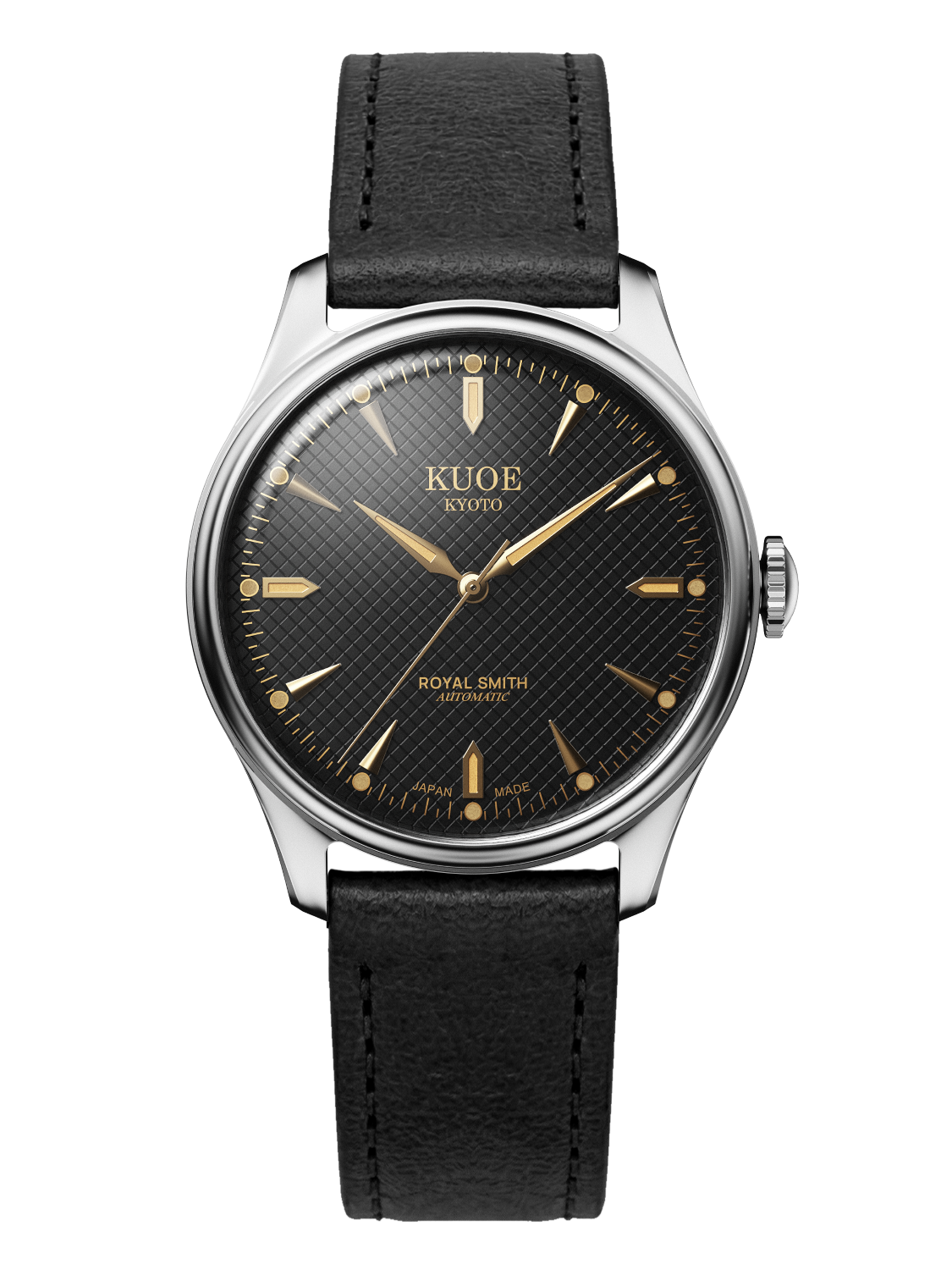 KUOE ROYAL SMITH 90-006 Large Silver Case Black Dial - 39 mm
