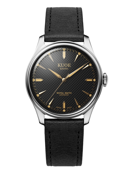 KUOE ROYAL SMITH 90-006 Large Silver Case Black Dial - 39 mm