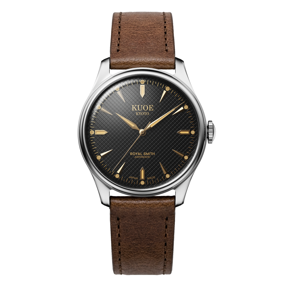 KUOE ROYAL SMITH 90-006 Large Silver Case Black Dial - 39 mm