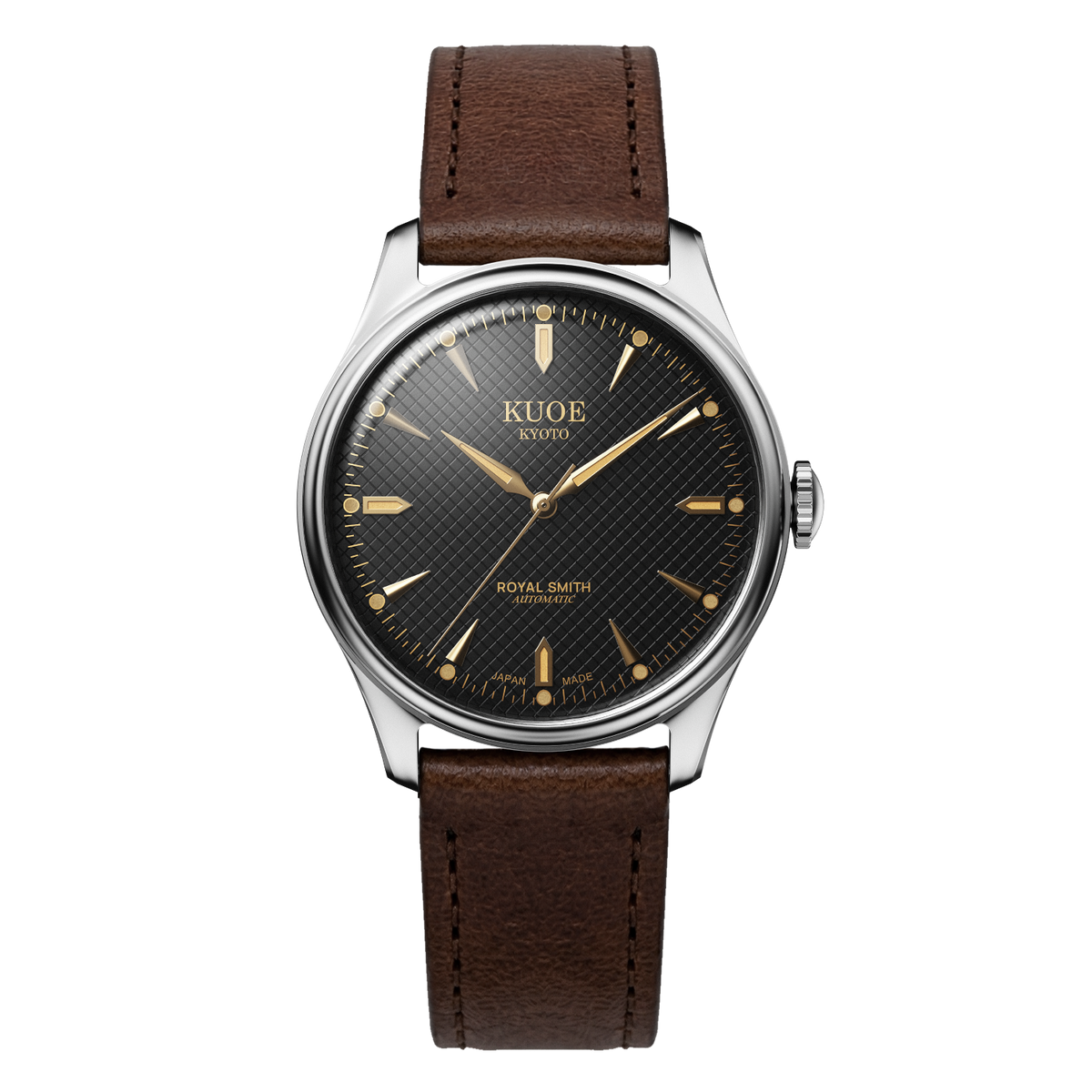 KUOE ROYAL SMITH 90-006 Large Silver Case Black Dial - 39 mm