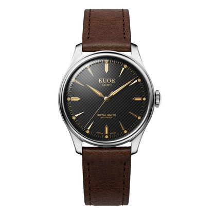KUOE ROYAL SMITH 90-006 Large Silver Case Black Dial - 39 mm