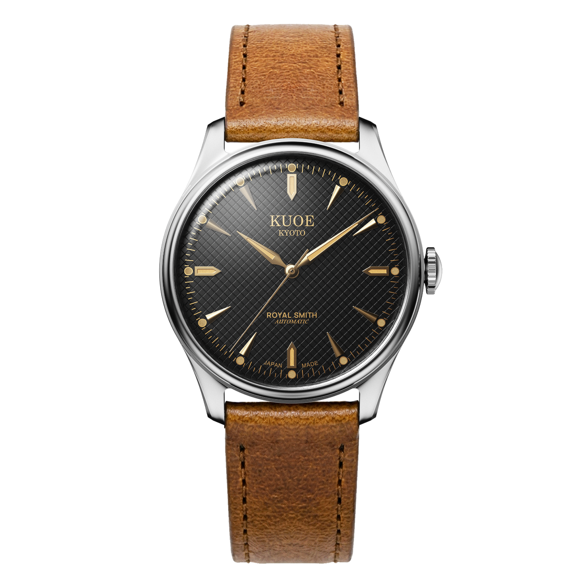 KUOE ROYAL SMITH 90-006 Large Silver Case Black Dial - 39 mm