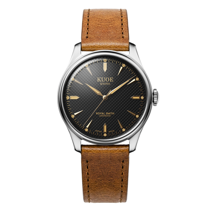 KUOE ROYAL SMITH 90-006 Large Silver Case Black Dial - 39 mm