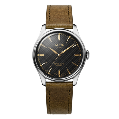 KUOE ROYAL SMITH 90-006 Large Silver Case Black Dial - 39 mm