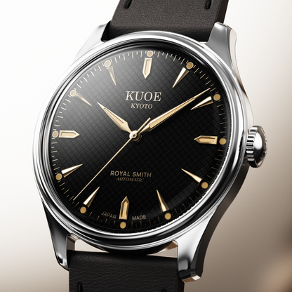 KUOE ROYAL SMITH 90-006 Large Silver Case Black Dial - 39 mm