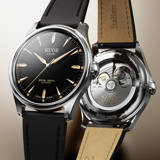 KUOE ROYAL SMITH 90-006 Large Silver Case Black Dial - 39 mm