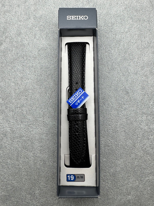 Bracelet Seiko JDM DX03A 19 mm (19-15) – Cuir de lézard, Noir