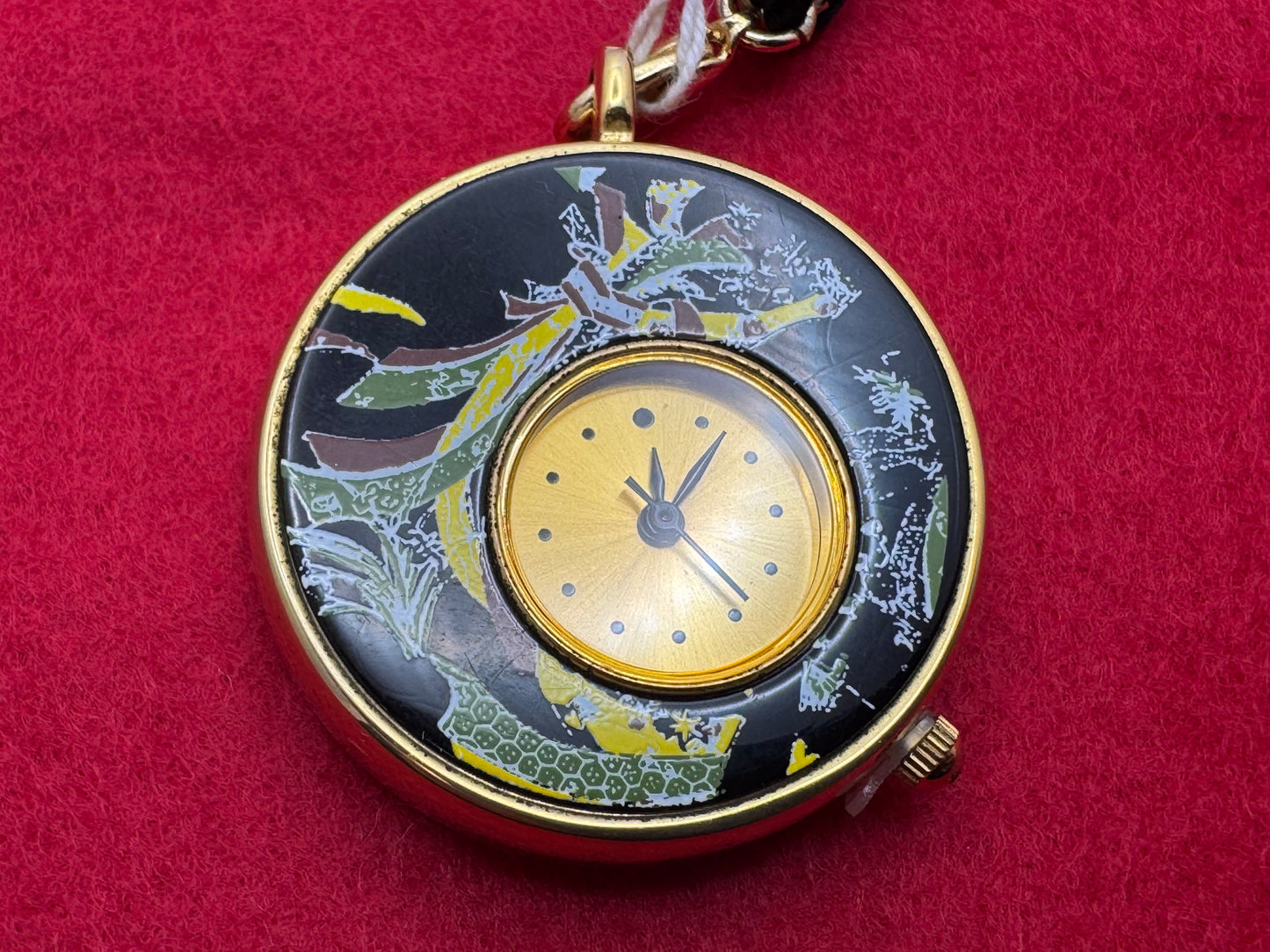 Kenjo Japanisches Email-Taschenuhr-Anhänger mit Kordel (Vintage) - NOS