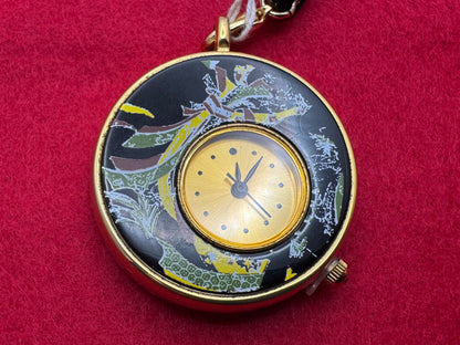Kenjo Japanisches Email-Taschenuhr-Anhänger mit Kordel (Vintage) - NOS