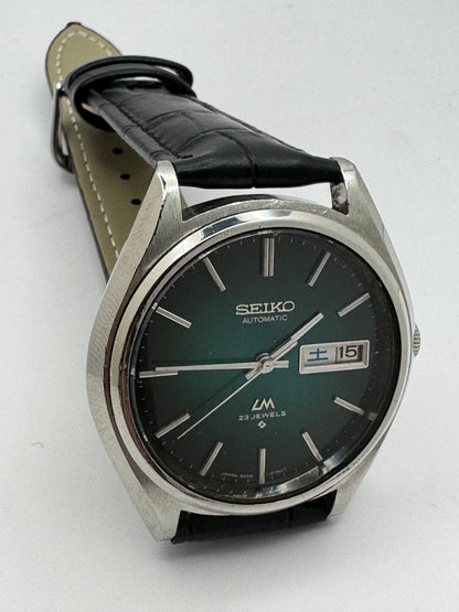 Seiko Lord Matic 5606-8050 – Caliber 5606A, 23 jewels – green gradient dial – Mitsui Group service anniversary watch, November 1974 – freshly serviced