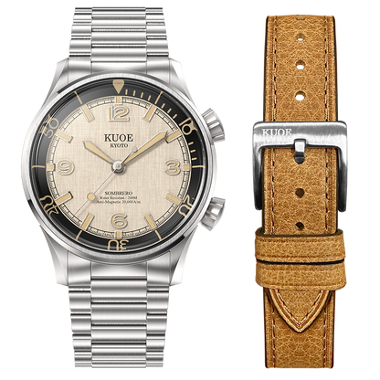 KUOE SOMBRERO 90-011, 38 mm, Ivory Linen Textured Dial, 20 BAR Wasserdicht