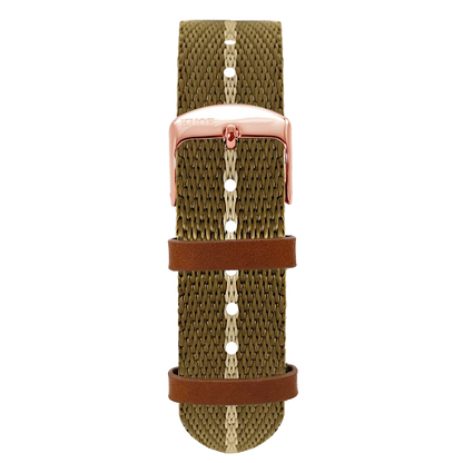 KUOE Original Nylon Strap, 18mm, Khaki, Silver Clasp