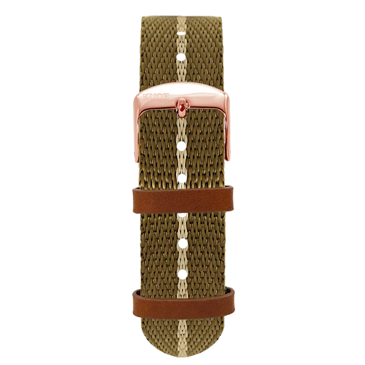 KUOE Original Nylon Strap, 18mm, Khaki, Silver Clasp