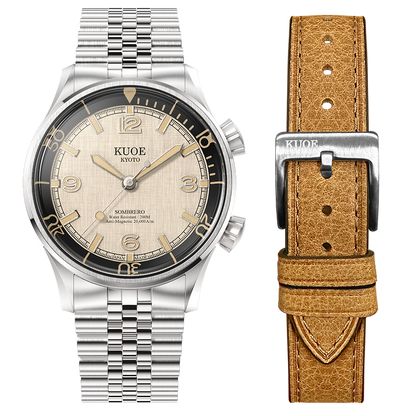 KUOE SOMBRERO 90-011, 38 mm, Ivory Linen Textured Dial, 20 BAR Wasserdicht