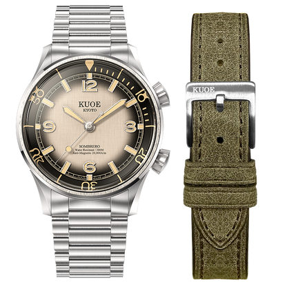 KUOE SOMBRERO 90-011, 38 mm, Gradation Linen Textured Dial, 20 BAR Wasserdicht