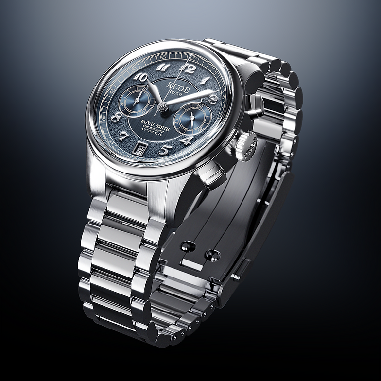 KUOE OLD SMITH 90-012 Automatik-Chronograph 37 mm - Navy Zifferblatt