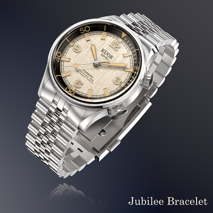 KUOE SOMBRERO 90-011, 38 mm, Ivory Linen Textured Dial, 20 BAR Wasserdicht