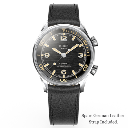 KUOE SOMBRERO 90-011, 38 mm, Black Linen Textured Dial, 20 BAR KUOE SOMBRERO 90-011, 38 mm, Black Linen Textured Dial, 20 BAR