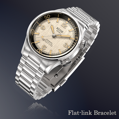 KUOE SOMBRERO 90-011, 38 mm, Ivory Linen Textured Dial, 20 BAR Wasserdicht