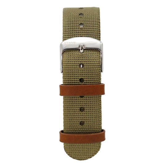KUOE Original Nylon Strap, 18mm, Khaki, Silver Clasp