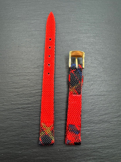 maruman - Vintage NOS Tartan Look Textile Strap (Red/Black/Blue/Yellow), Nylon Weave, 11 mm, Signed maruman Clasp, With Box (Japan)