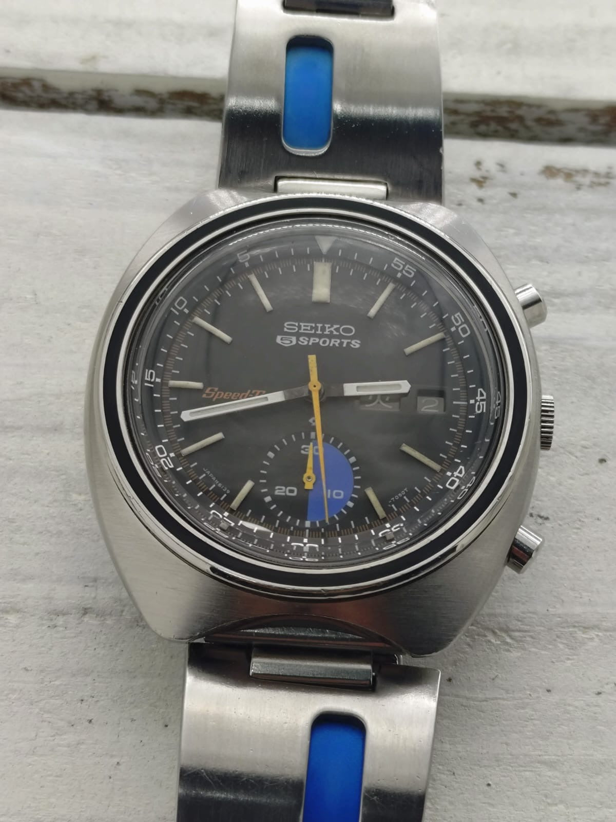 Seiko 5 Sports JDM Speed-Timer 6139-7020 – Caliber 6139, 21 jewels, Suwa Seikosha – Inner bezel, blue regatta counter – May 1971 – freshly serviced