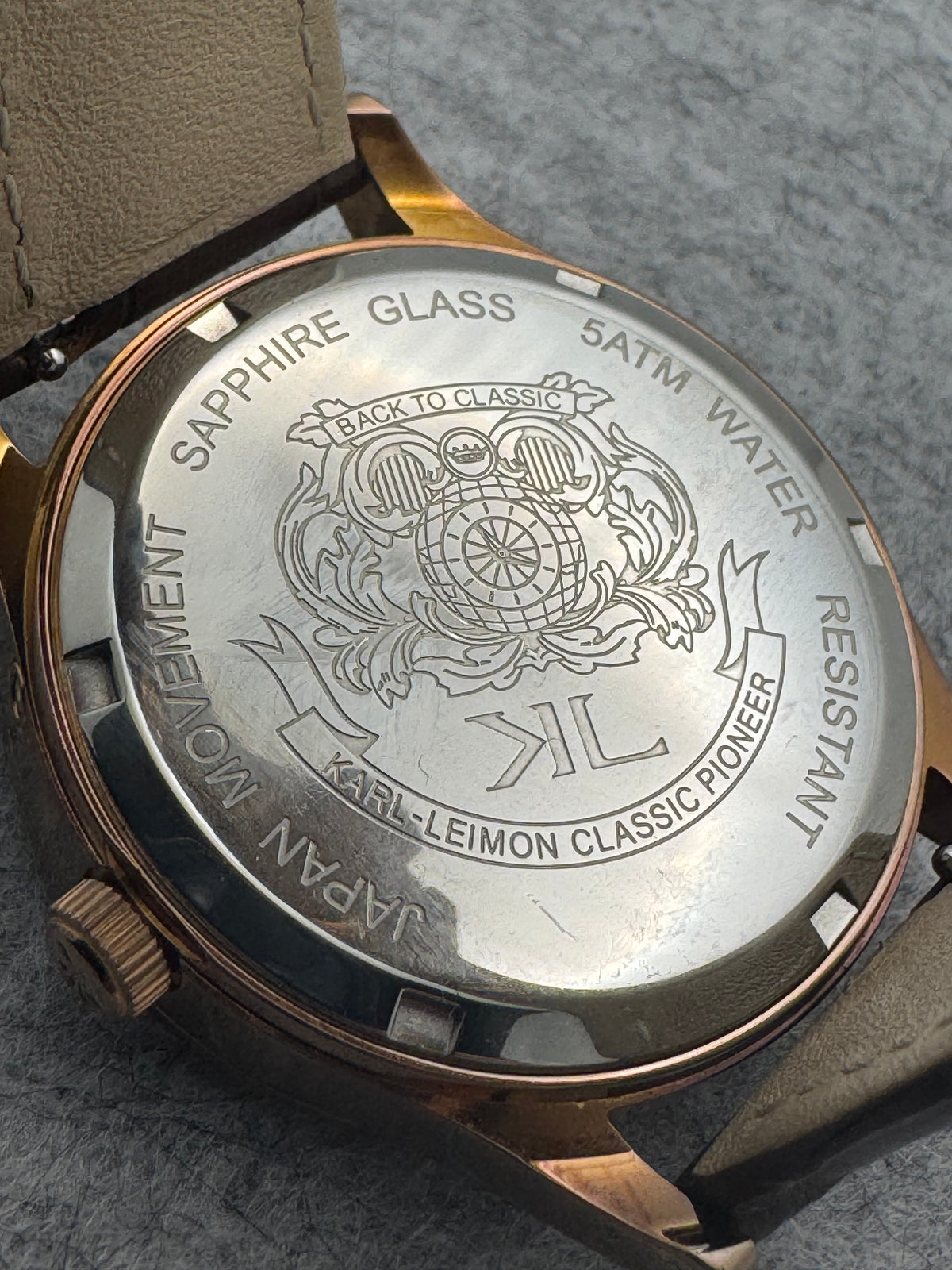 KARL-LEIMON Classic Pioneer – Calendrier complet avec phases de lune – Or rose/Blanc