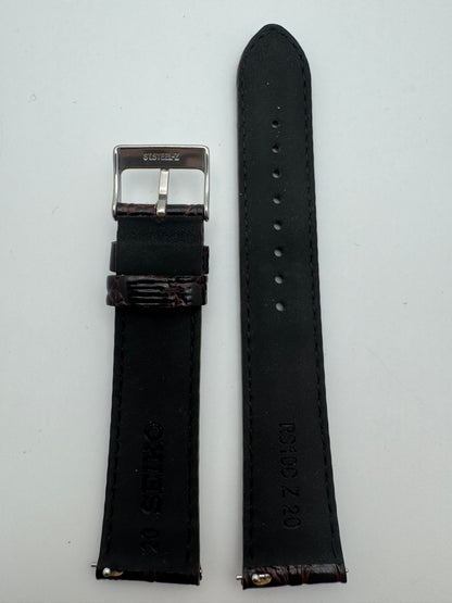 Seiko Leather Strap RS10C20DBN 20-18 with Quick-Change System 20 mm – Cowhide with Crocodile Embossing, Dark Brown (JDM)