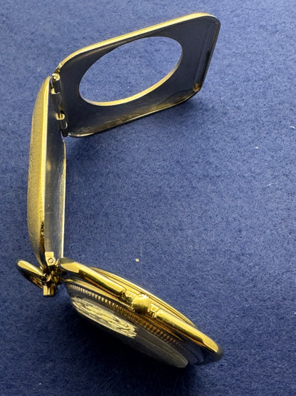 Japanese pocket watch – Quartz – engraved folding case – with crack in the glass
