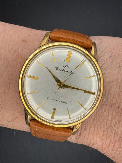 Seiko Seikomatic Ref. 15007DE, goldplattiert, frisch in Japan revidiert, mit NOS-Lederband, frühe 60er Jahre