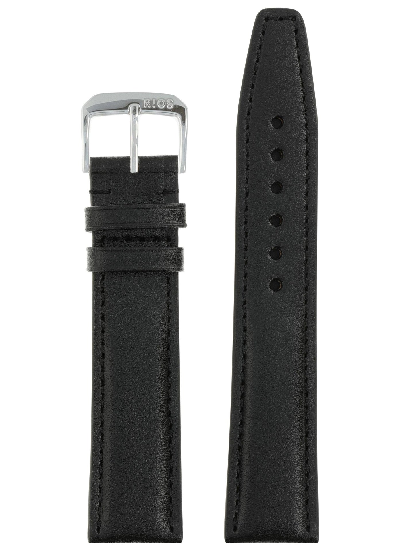 RIOS1931 Echt-Kalbsleder-Uhrenarmband (Schwarz) - 21mm - Länge M