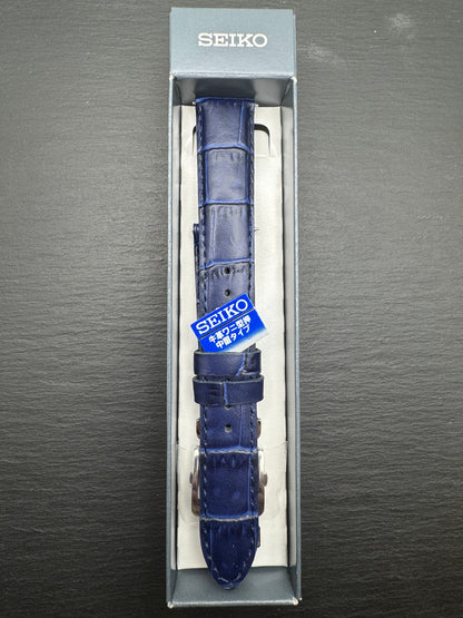 Original Seiko Lederarmband RS05C18NY (18–16 mm) mit Faltschließe – Blau (JDM)