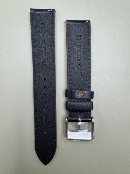 Original Seiko Lederarmband RS07S20BK (20–18 mm) – Schwarz, Kalbsleder, Kontrastnaht (JDM)