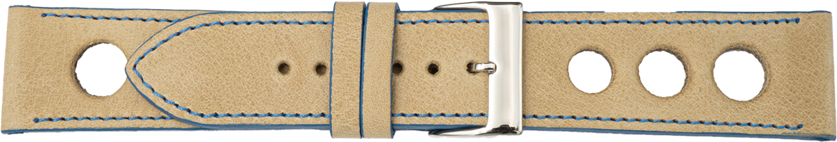 Bracelet de montre en cuir PREMUM beige / bleu 22mm