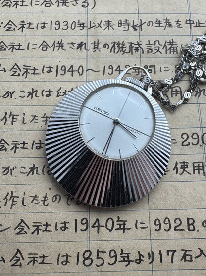 Montre pendentif Seiko Réf. 21-7050 – Remontage manuel – Février 1977 – AWGP – Vintage Japon