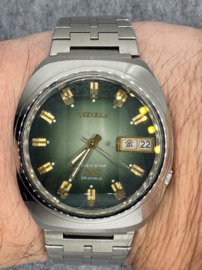 Citizen Seven Star V2 – 26 Jewels – grünes Verlaufszifferblatt – März 1973 – frisch revidiert