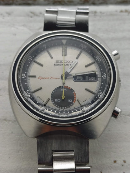 Seiko 5 Sports Speed-Timer 6139-7020 – Caliber 6139, 21 jewels, Suwa Seikosha – champagne dial, original bracelet – November 1971 – freshly serviced