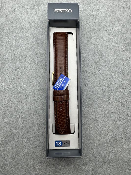 Bracelet Seiko JDM DX07 18 mm (18-15) – Cuir de lézard, marron foncé
