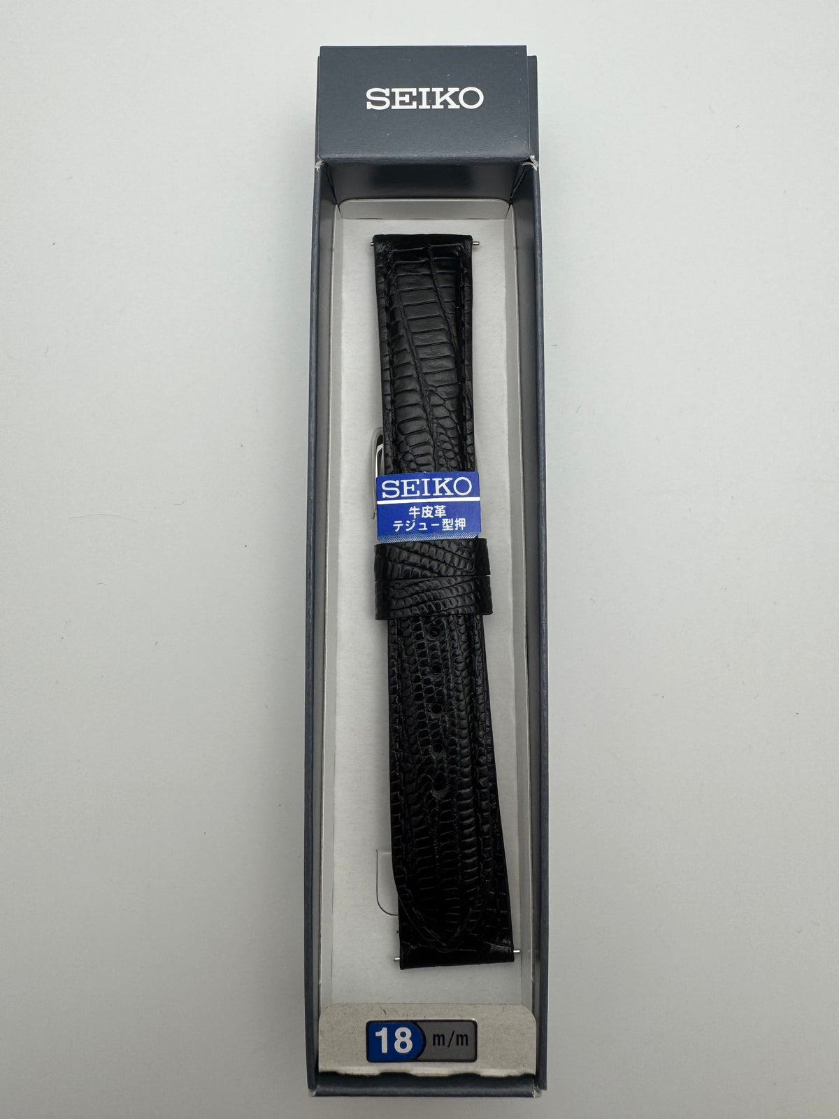 Seiko Leather Strap RS17C18BK 18-16 with Quick-Change System 18mm – Cowhide with Teju Lizard Embossing, Black (JDM)