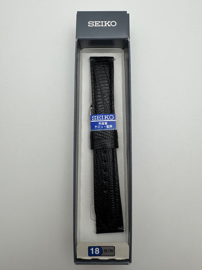 Seiko Leather Strap RS17C18BK 18-16 with Quick-Change System 18mm – Cowhide with Teju Lizard Embossing, Black (JDM)