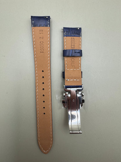Original Seiko Lederarmband RS05C18NY (18–16 mm) mit Faltschließe – Blau (JDM)