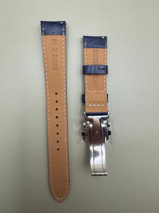 Original Seiko leather strap RS05C18NY (18-16 mm) with folding clasp – Blue (JDM)
