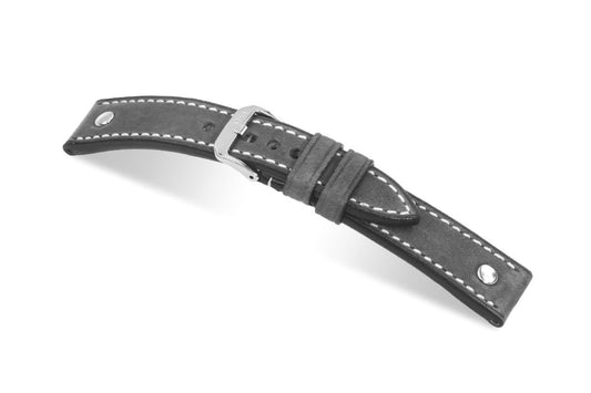 RIOS1931 Lederarmband 20 mm Echt Vintageleder mit einer Niete in Steingrau