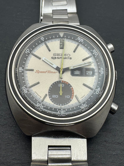 Seiko 5 Sports Speed-Timer 6139-7020 – Caliber 6139, 21 jewels, Suwa Seikosha – champagne dial, original bracelet – November 1971 – freshly serviced