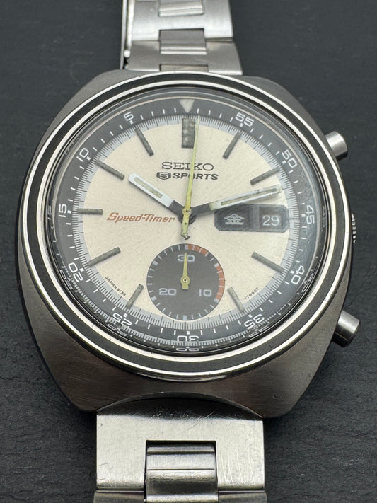 Seiko 5 Sports Speed-Timer 6139-7020 – Caliber 6139, 21 jewels, Suwa Seikosha – champagne dial, original bracelet – November 1971 – freshly serviced
